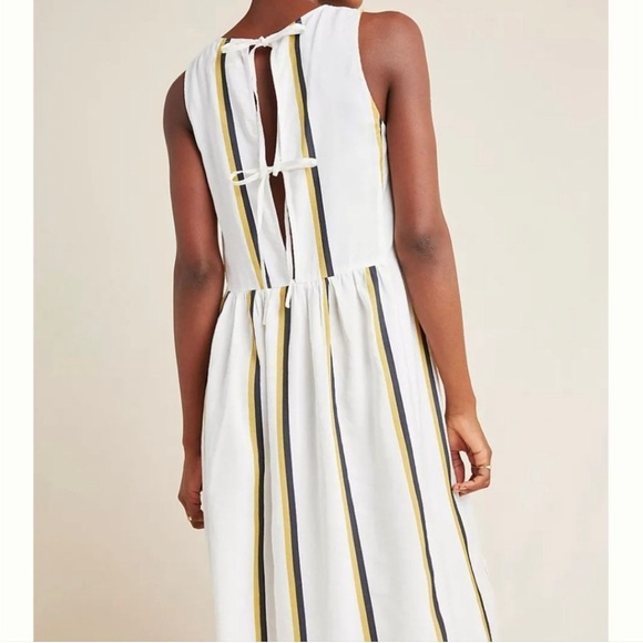 Anthropologie Sancia Bonneau white, blue, yellow striped midi dress, size XSP - Picture 2 of 8